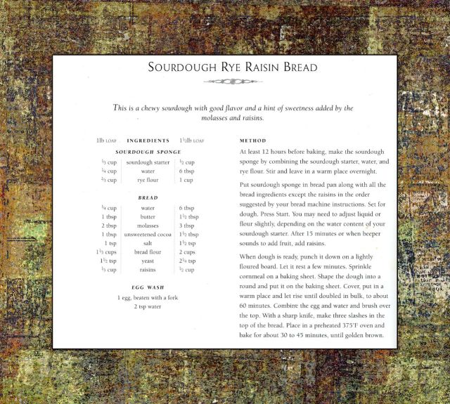 Sour Dough Rye Rasin Bread -Recipe Card